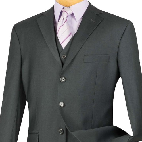 VINCI Men's Heather Gray 3pc 3-Button Classic-Fit Suit w/ Matching Vest - NEW - Picture 2 of 3