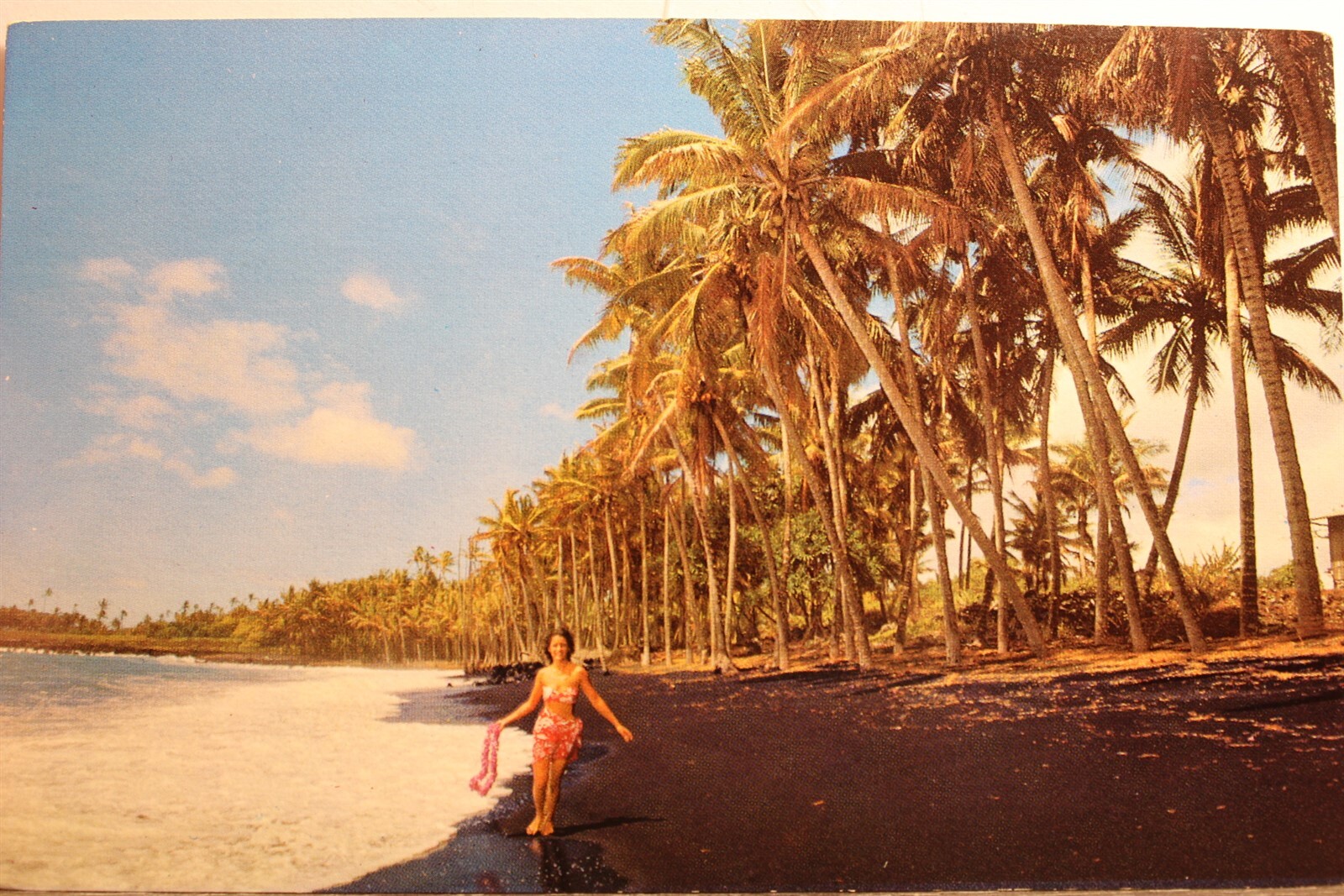 Hawaii HI Kalapana Big Island Black Sand Beach Postcard Old Vintage
