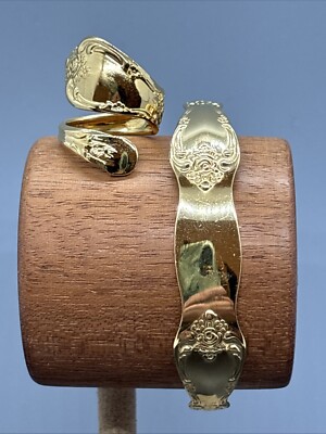 Vintage William A. Rogers Oneida Ltd Gold Tone Silverware Style Bracelet & Ring