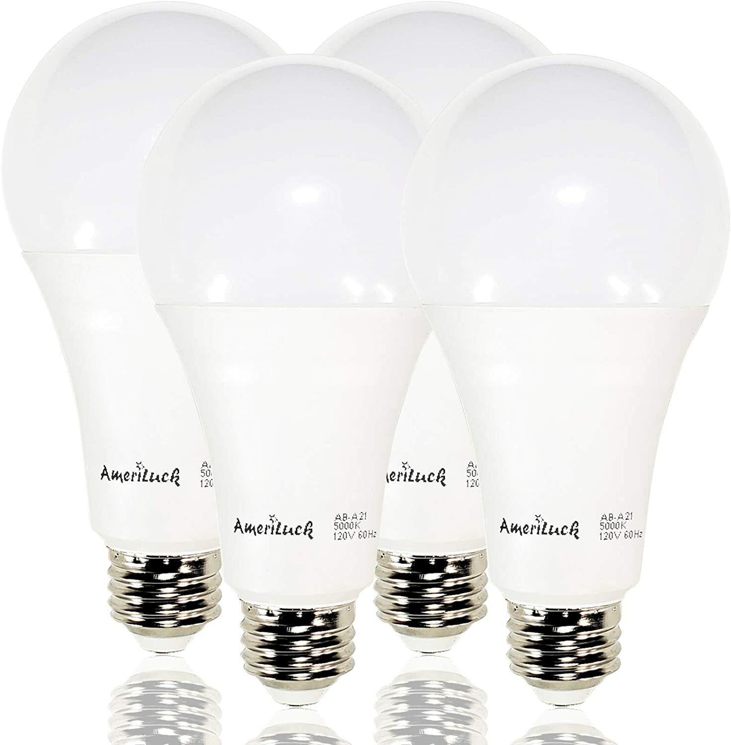 4 Pack 5000K Daylight A21 3Way 50/100/150W Equiv LED Light Bulbs Non