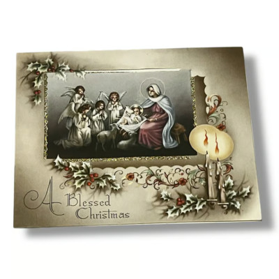 Haywood A Blessed Christmas Holy Family Vintage Holiday Card c1941 FBX