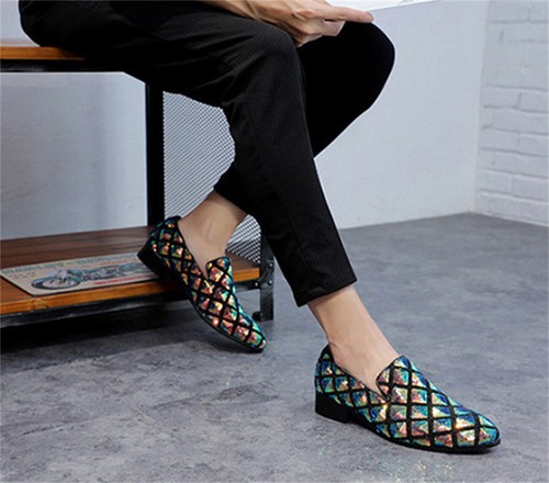 Mens Slip on Loafer Shoes Sequins 