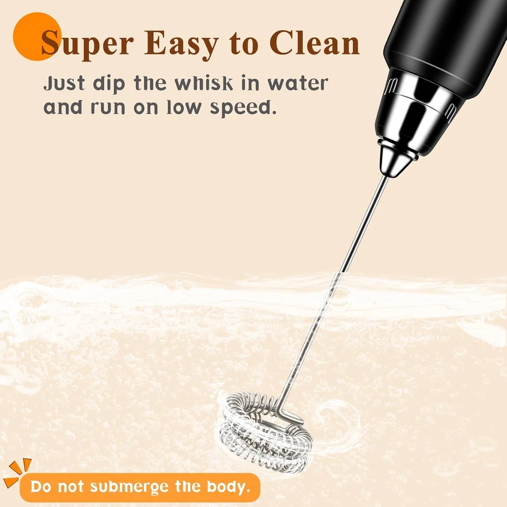 Milk Frother Handheld Rechargeable with Stand, Frother Wand Drink Mixer Electric