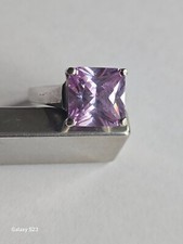 NF 925 STERLING SILVER RING SIZE 6 EMERALD CUT AMETHYST THAILAND