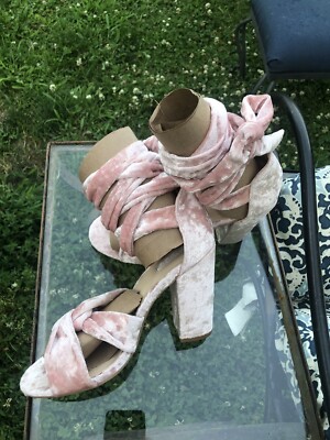 Forever 21 Pink Velvet Wrap Up Heels - Size 7