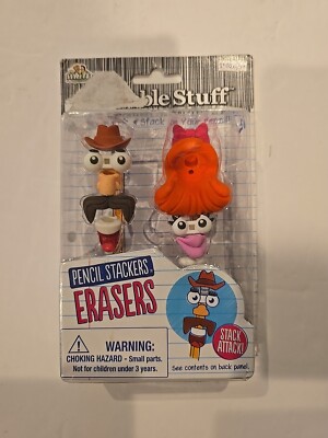 Scribble Stuff Pencil Stackers Erasers Cowboy and Girl *