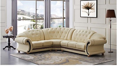 ESF Furniture Apolo Sectional Sofa Living Room in Ivory Italian Leather