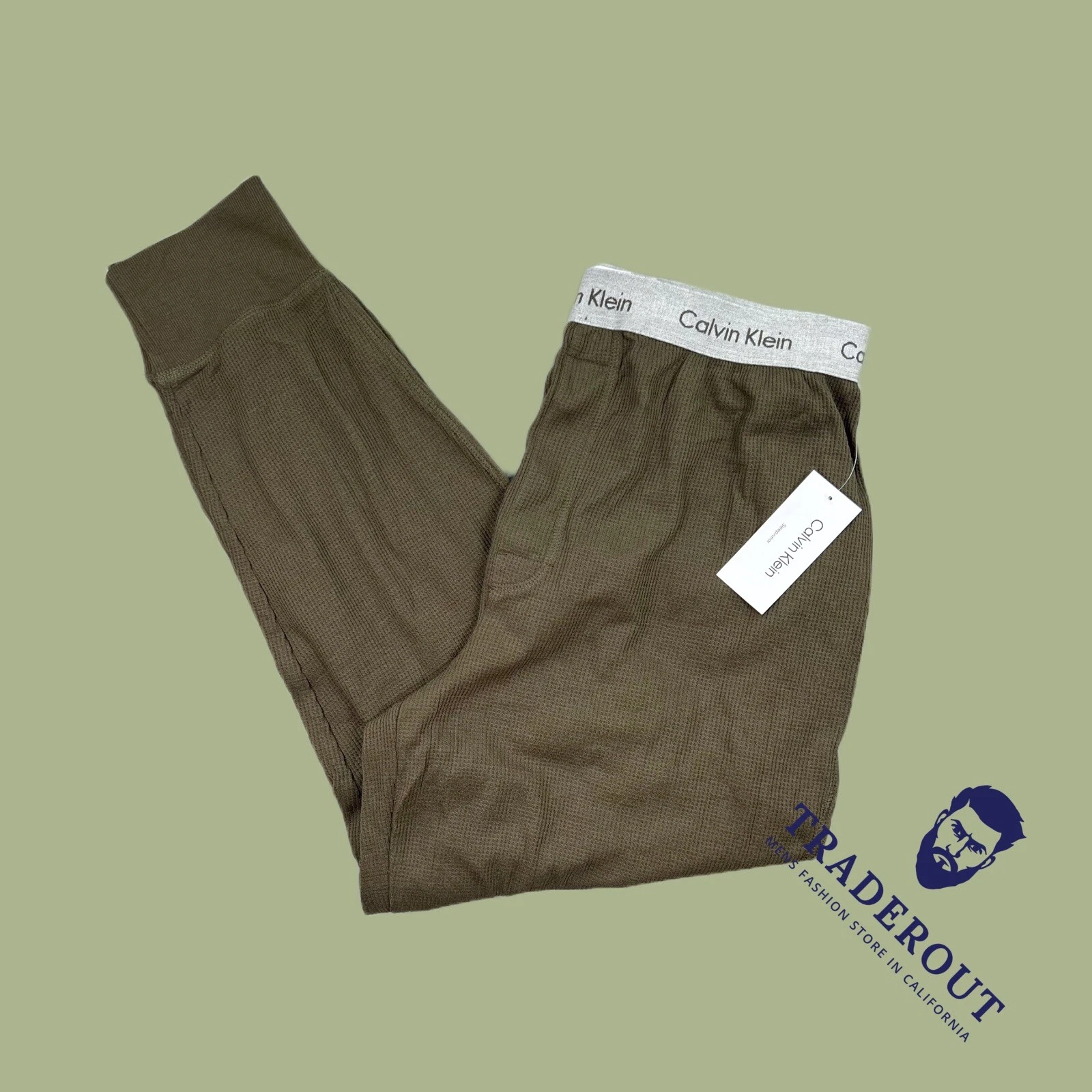 Calvin Klein CK men olive green Thermal Waffle Lounge jogger sleep pants S M L