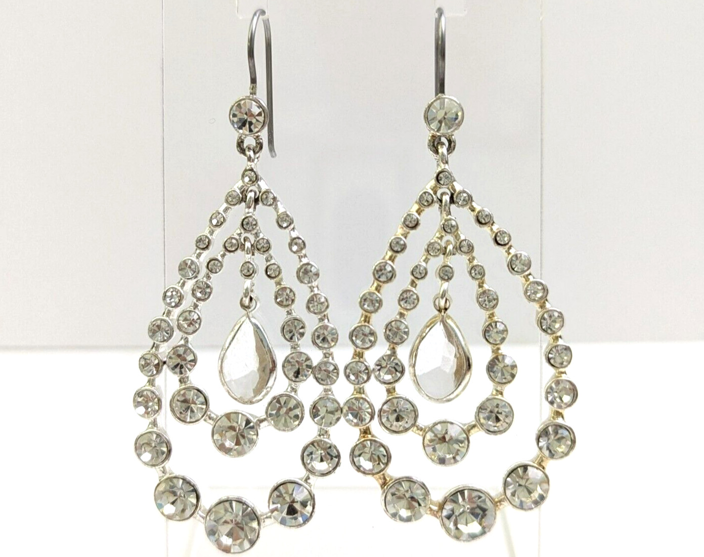 Rhinestone Teardrop Multi Layered Dangle Chandeli… - image 1