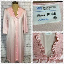 Vtg Nylon Antron III Pink House Coat Peignoir Robe Made in USA JCPenney XS
