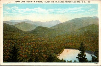 Postcard Heart Lake Showing Mc Intyre Colden & Mt Marcy Adirondack Mts NY 
