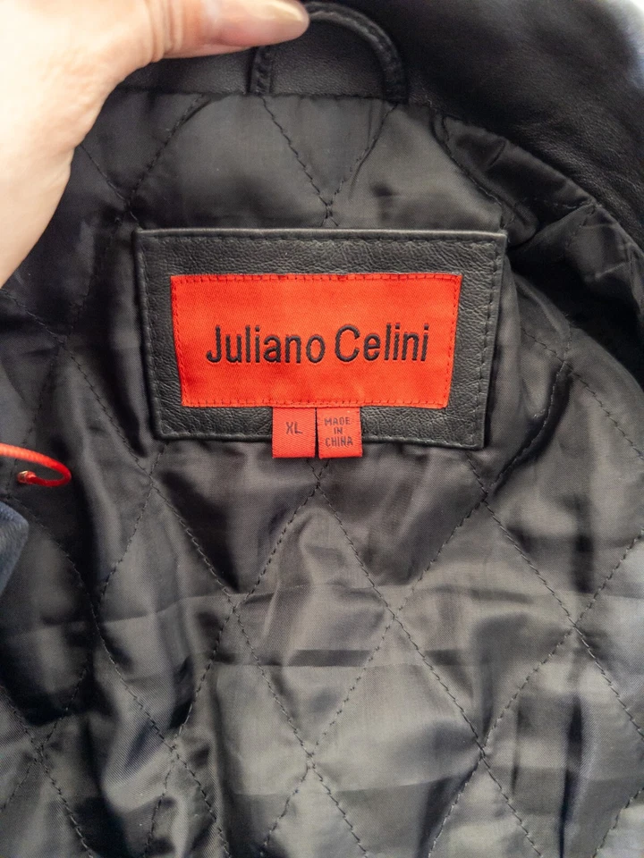 Chaqueta de Cuero Para Hombre XL Larga Negra Juliano Celini Cremallera Completa Chaqueta Bomber Foto 4 de 4