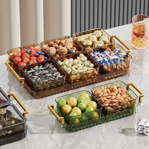 Home Food Storage Tray Dried Fruit Snack Serving Plate Candy Nuts Dish With Lid - Picture 7 of 35