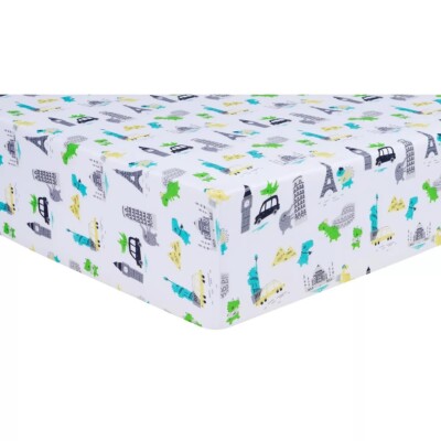 Trend Lab Dinosaurs Around the World Jersey Fitted Crib Sheet Baby Bed Sheet NEW