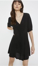 Warehouse Black V-neck Tea Dress. Ruffle Detail & Button Front UK 12 RRP £49 NEW