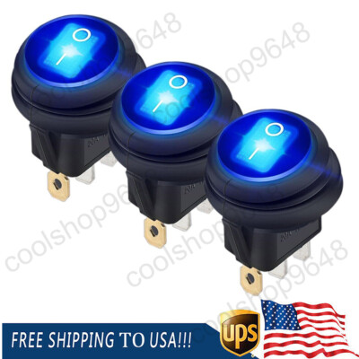 #ad #ad 3pack Rocker Toggle Switch Car Boat ON OFF 12V 20A Round Blue LED Waterproof $3.22