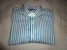 Michael Kors Dress Shirt Blue Green Striped Button Down Size XL 100 Cotton