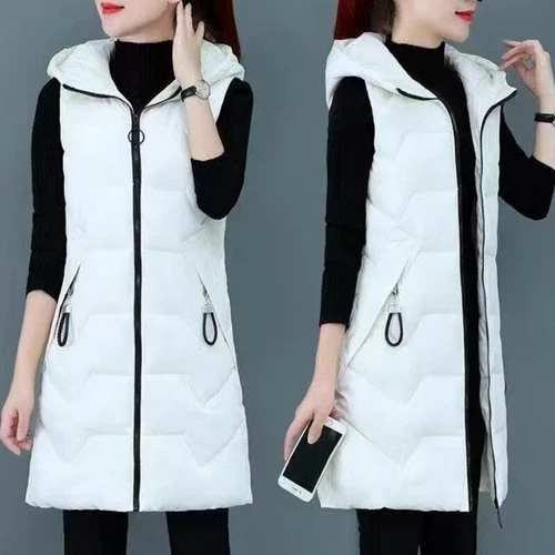 Womens Vest Hooded Down Cotton Warm Waistcoat Long Jacket Sleeveless Coat - Foto 7 di 19