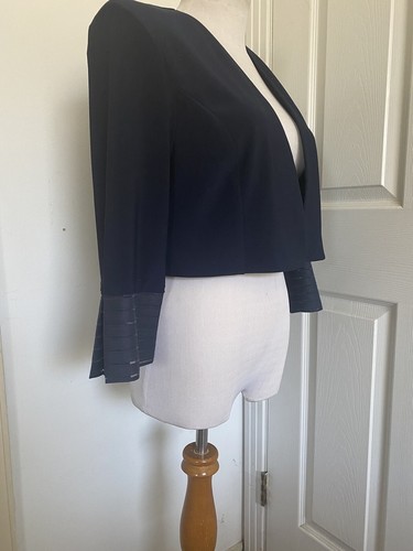 Joseph Ribkoff Signature Midnt Blue SplitCuff 3/4 Sleeve BoleroJacket Sz 10 NWT - Picture 3 of 8