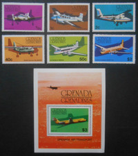 Grenada Grenadinen 1976, Mi. 186-191+Bl.22, Luftfahrt, Flugzeug, ** postfrisch