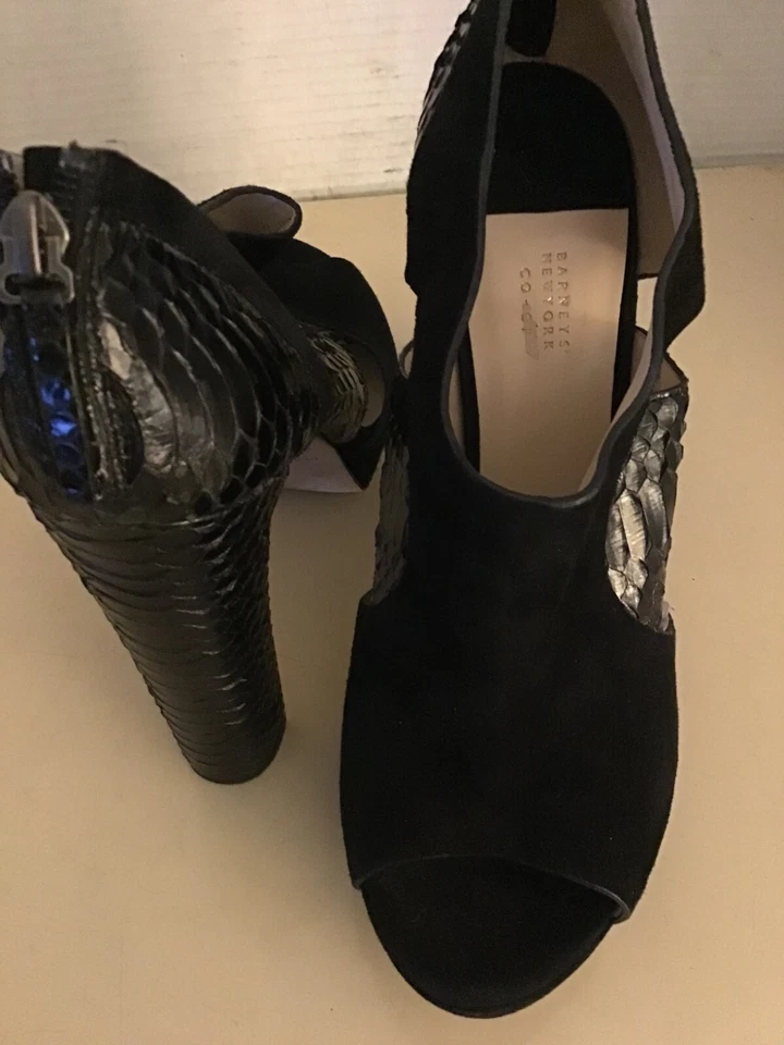 Barneys New York Mujer Negro Gamuza Cuero Plataforma Tacón Zapatos US 9.5 Euro 40.5 Foto 3 de 4