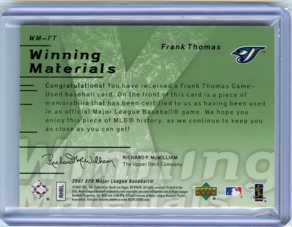 2007 SPx #WM-FT Frank Thomas Winning Materials Green #/25 3-Color GU Patch HOF - Image 2 of 2