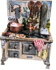 W.German Doll House Minature Metal Stove Atg. Style handSigned Many Contents