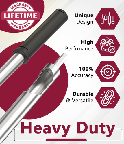 Black and silver SturdyShape premium hay probe with serrated titanium tip, shown beside red and white product packaging.