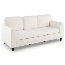 Sofa Couch Upholstered Teddy Velvet 3-Seat Sofa w/ Comfy Back Pillows White
