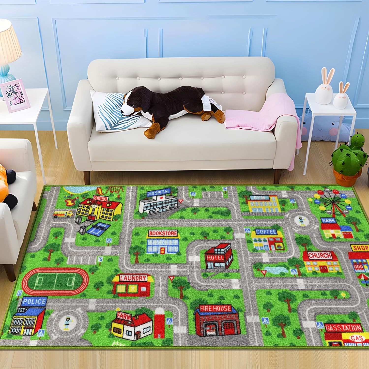 Green Car Road Kid Rug Carpet Playmat for Playoom Traffic Road Kids Play Mat ...
