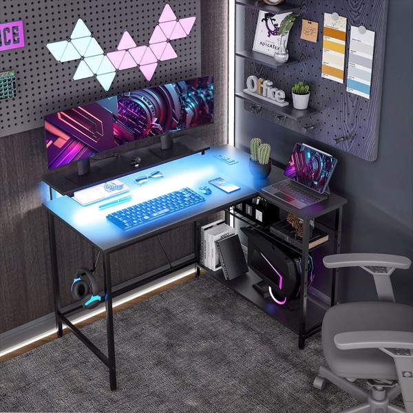 Homcom Schreibtisch L Form Mit Led, Steckdosen, Usb, Regal, MonitorstäNder-image