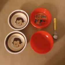 4 Baby Cereal Bowls And One Spoon Sesame Street, Kelloggs,  Monkeys