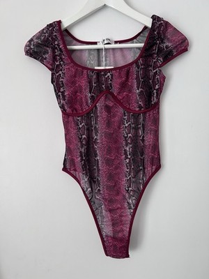 St Genies Burgundy Snake Mesh Bodysuit Y2K Aesthetic Size 10 BNWT