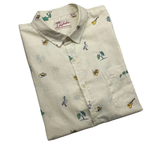 Kahala Mens Hawaiian Aloha Print Short Sleeve Button Up Shirt Ivory- XL