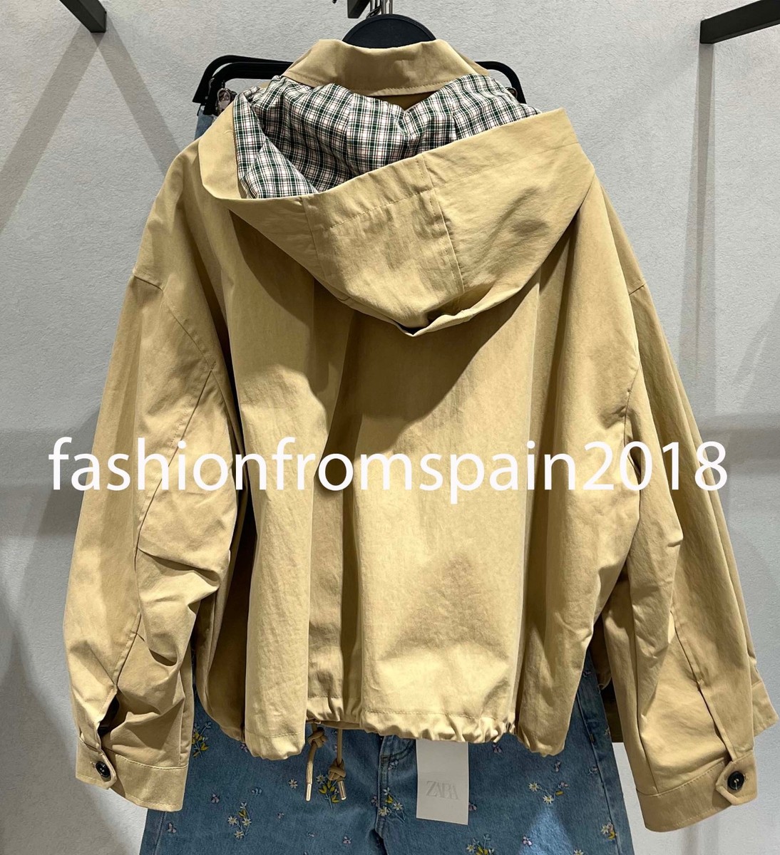 ZARA NEW WOMAN JACKET WITH REMOVABLE HOODIE CHECK TAUPE BROWN XS