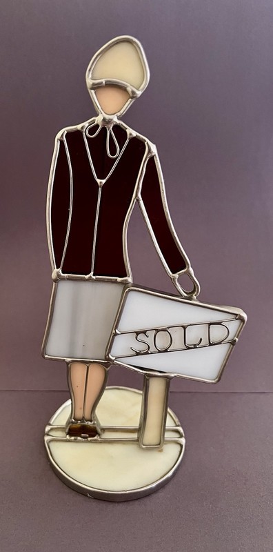 Vtg Da Glassco New  England Rustics Stained Glass Real Estate Agent Figurine 8"