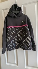 PUMA Girls Hoodie Sweatshirt Black Pink Silver Holographic Logo Size S 7