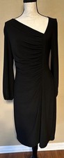 Chaps Long Sleeve Dress Womens Size L Black Stretch Midi Split Sleeves