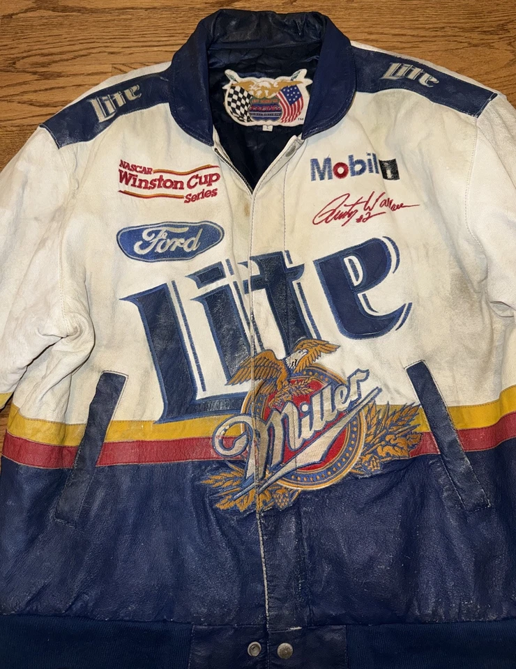 Chaqueta de carreras de cuero 50 aniversario Jeff Hamilton Rusty Wallace Miller Lite Foto 2 de 4