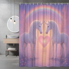 Magical Unicorn Shower Curtain with Rainbow and Heart Design