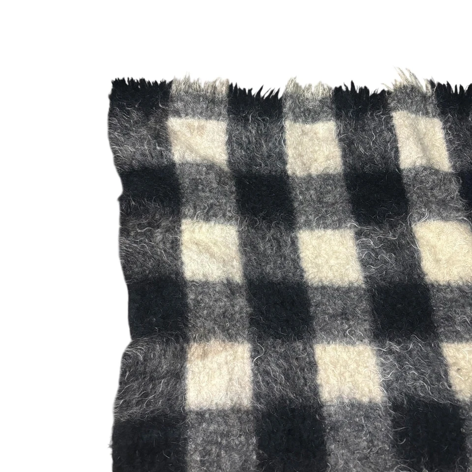 Liberty of London Plaid Throw Blanket Black Cream Buffalo Check Fringed Fuzzy - Image 4 of 4