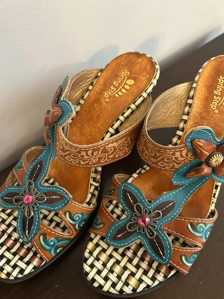 Spring Step Durrow Boho Chic Leather Floral Sandal Shoe Size US 9.5 EURO 40 New - Image 3 of 4