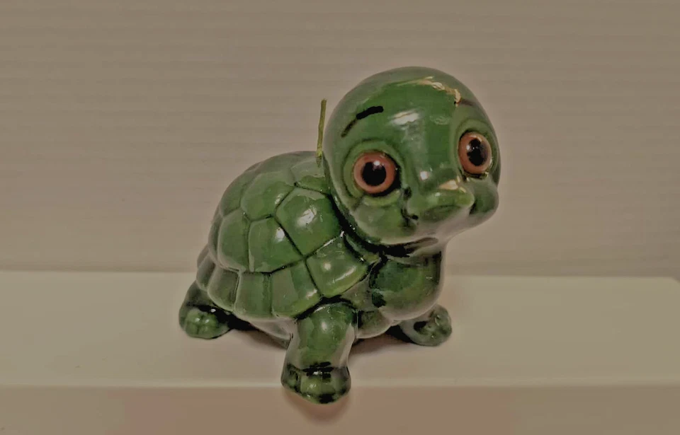 VELA TORTUGA VERDE VINTAGE CON OJOS GRANDES 4"T X 5"W -KITSCHY-RETRO Foto 4 de 4