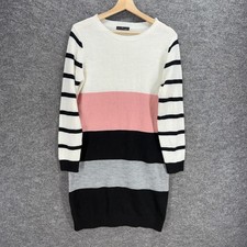 Emery Rose Sweater Dress Women M  White Striped Short Knit Long Sleeve