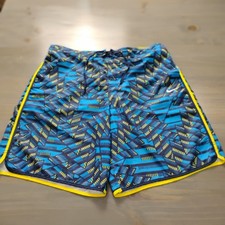 Nike Swim Trunks Mens XXL Blue Yellow AOP Lined Drawstring Board Shorts Swoosh