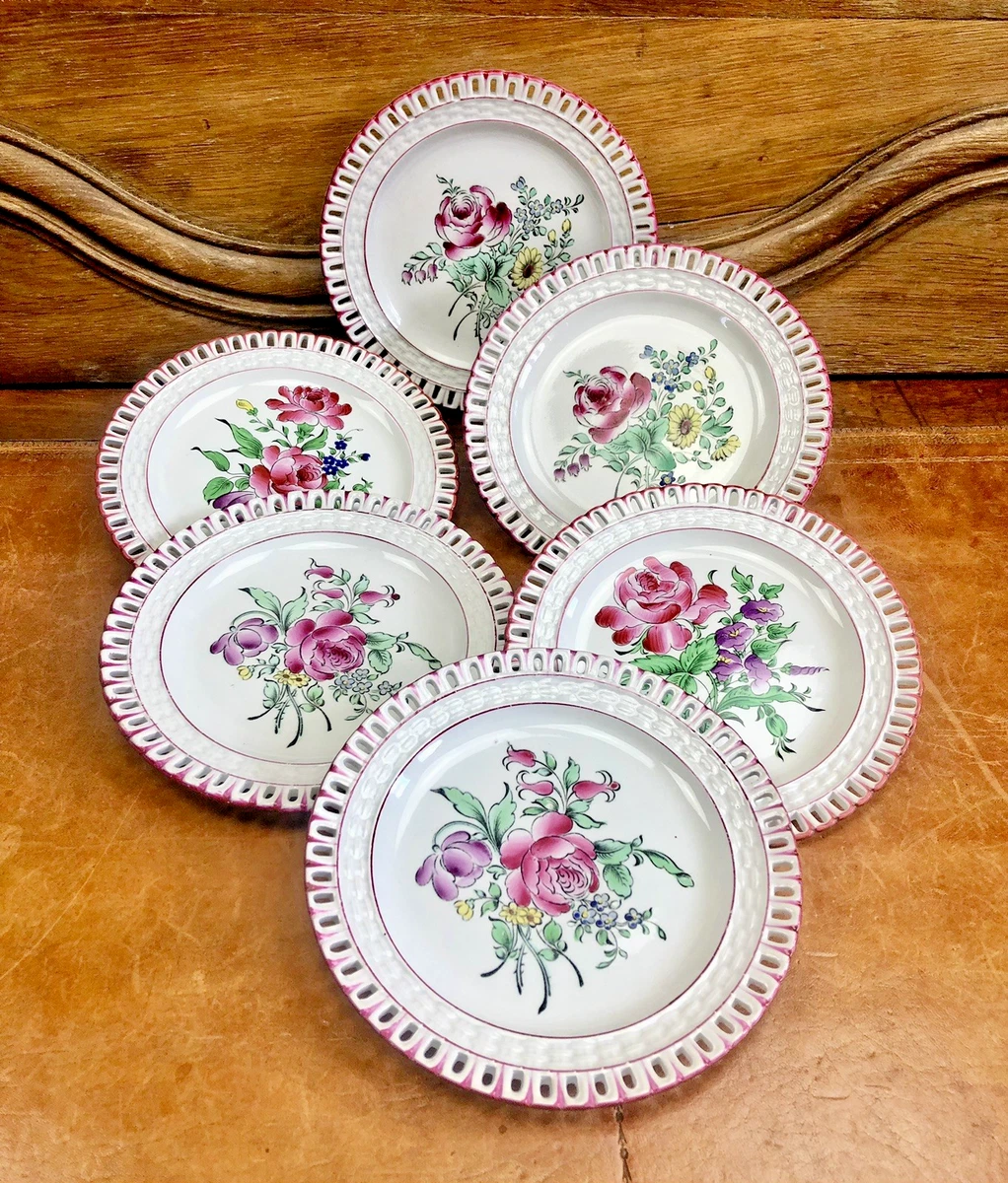 Lot De 6 Assiettes à Dessert Lunéville – Vintage – Motif Floral – Occasion