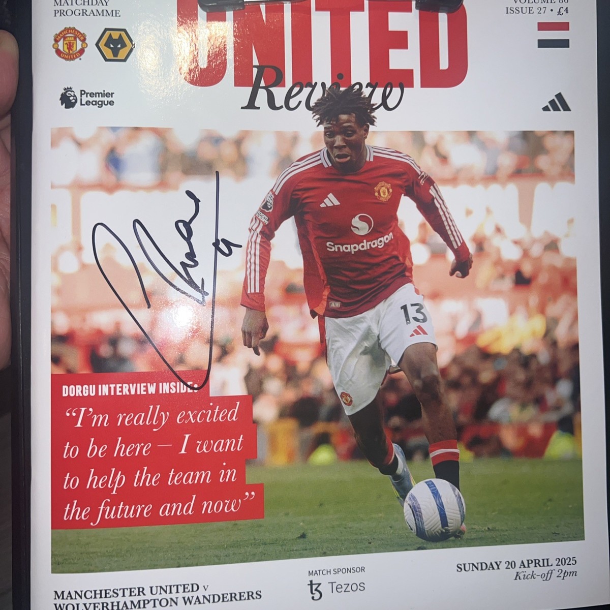 SANTIAGO BUENO HAND SIGNED PROGRAMME MANCHESTER UNITED VS WOLVES