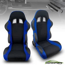 Reclinable Black&Blue Patches Fabric Pineapple Racing Seats Left/Right W/Slider