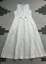 Madewell Dress Womens 4 White Linen Cotton Canvas Blouson Midi New *