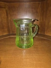 Vintage Anchor Hocking Green Uranium Glass Flip Lid 4.25” Syrup Pitcher